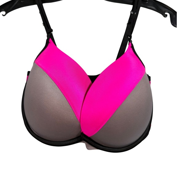 Victoria's Secret Very Sexy Push Up Pigeonant Bra 32DDD Hot Pink Gray Colorblock - Picture 3 of 14